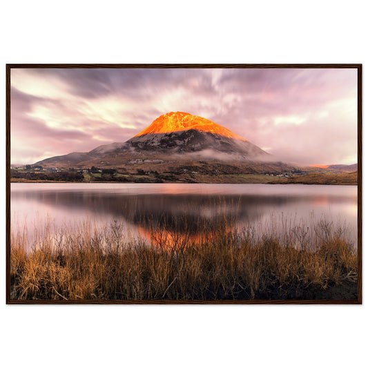 Orange Glow on Mount Errigal at Sunset Ireland, Irish landscape Photography Prints Framed Photographic Print – framed print close-up | Buy Irish Art