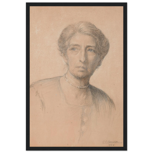 Drawing of the pianist Edith Best, née Oldham, by Sarah Cecilia Harrison, art print in a black frame, 30x45 cm