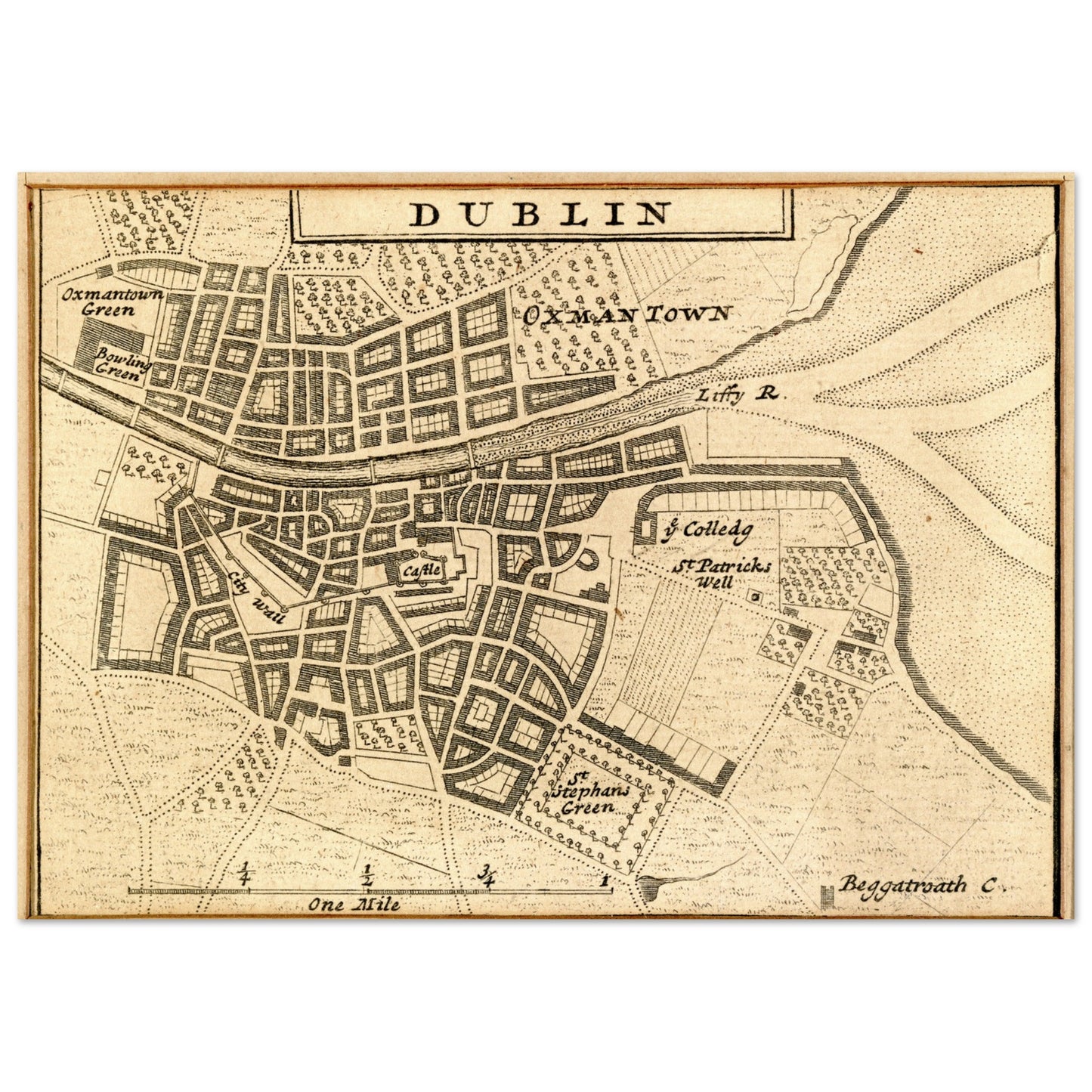 Map of Dublin City in 1714 by Herman Moll – lifestyle view | Buy Irish Art