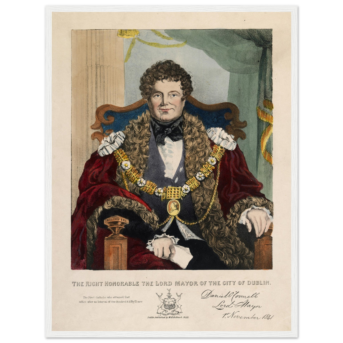 Portrait of Daniel O'Connell, Lord Mayor of Dublin, seated in red robes, in a white frame