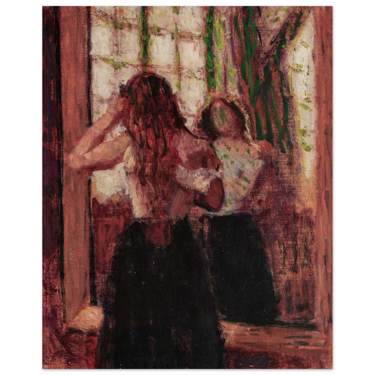 Girl Arranging Her Hair in Front of a Mirror by Roderic O’Conor Art Print – framed print close-up | Buy Irish Art