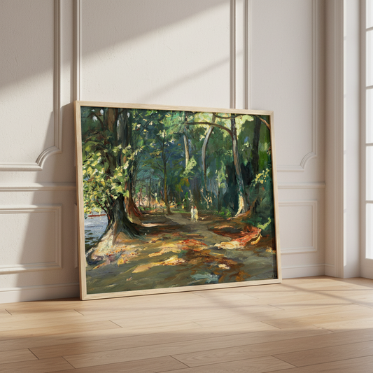 The Path by the River, Maidenhead by Sir John Lavery — framed Irish art print displayed in minimalist kitchen interior