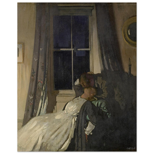 Night No. 2 by William Orpen, a couple embracing in a dim room before a tall curtained window
