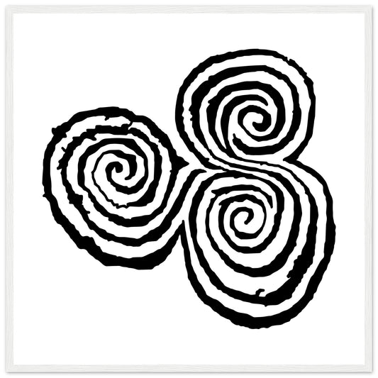 Newgrange Carving Triskelion Tri-Spiral Ancient Megalithic Symbol Framed Walll Art Print – framed print close-up | Buy Irish Art