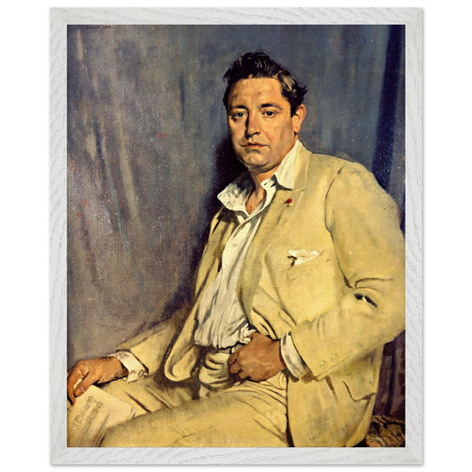 Portrait of Count John McCormack by William Orpen, tenor in a cream suit, print in a white frame