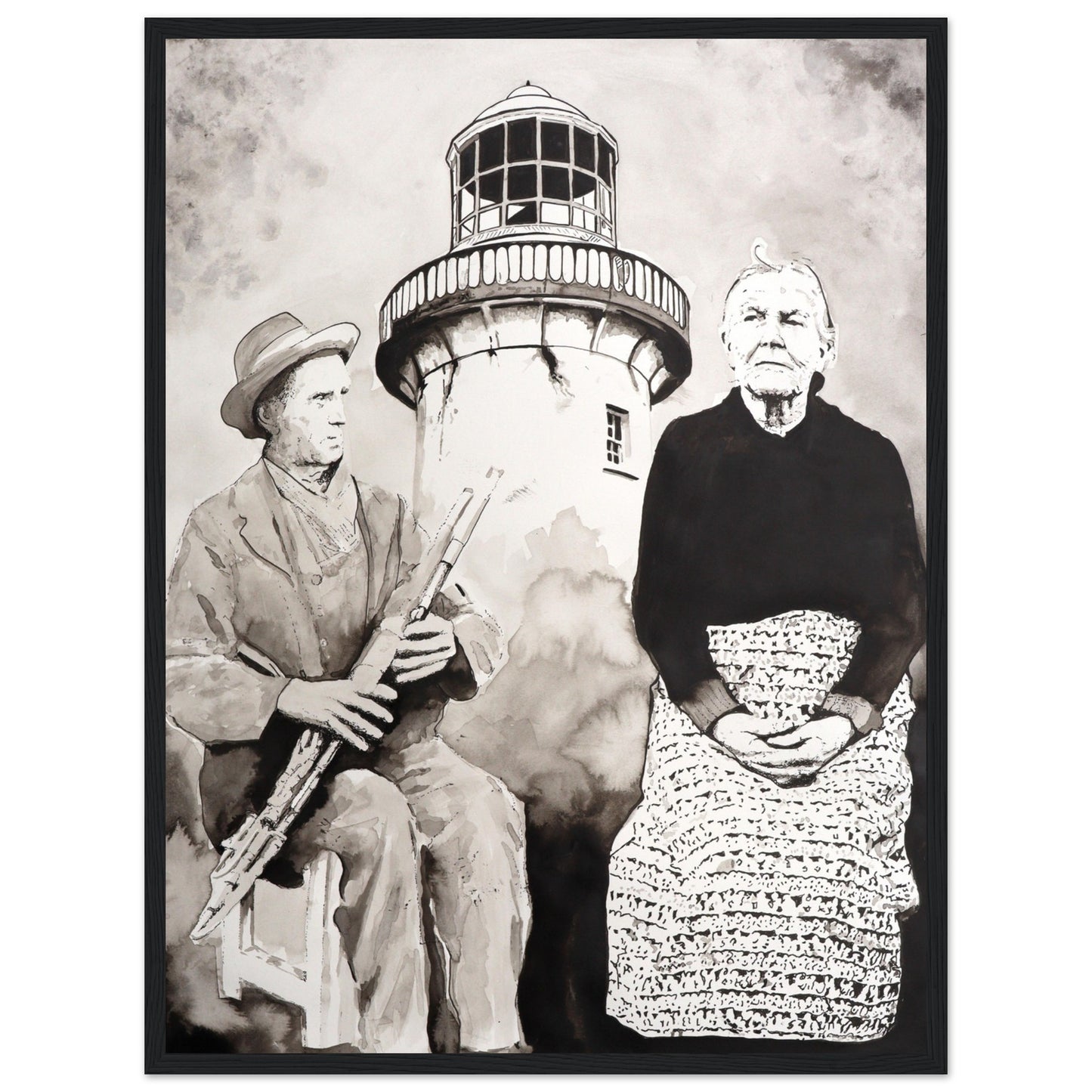 Róise Rua & Uilleann piper Aranmore Lighthouse Island Framed Wall Art Print by Irish Artist – view 9 | Buy Irish Art
