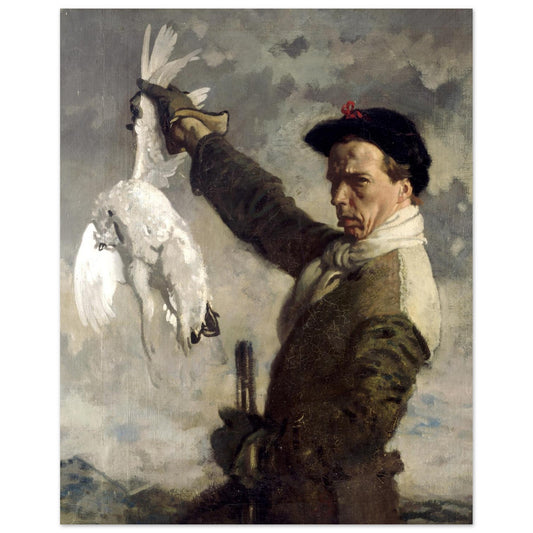 The Dead Ptarmigan, self-portrait by William Orpen holding up a white bird
