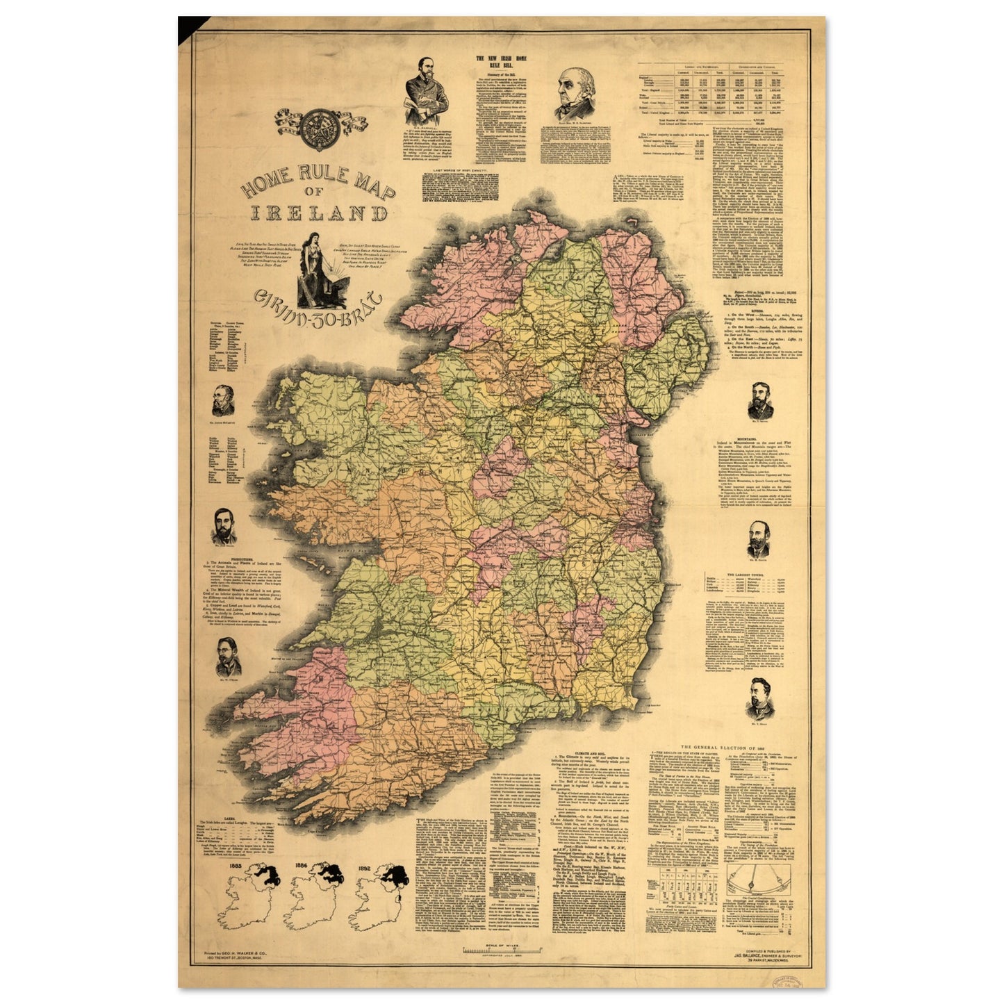Home Rule Map of Ireland - 1893 Historical – lifestyle view | Buy Irish Art