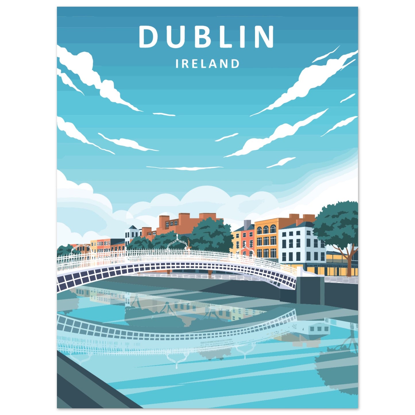 Dublin City Ireland Retro Travel Art Print Poster – room setting display | Buy Irish Art
