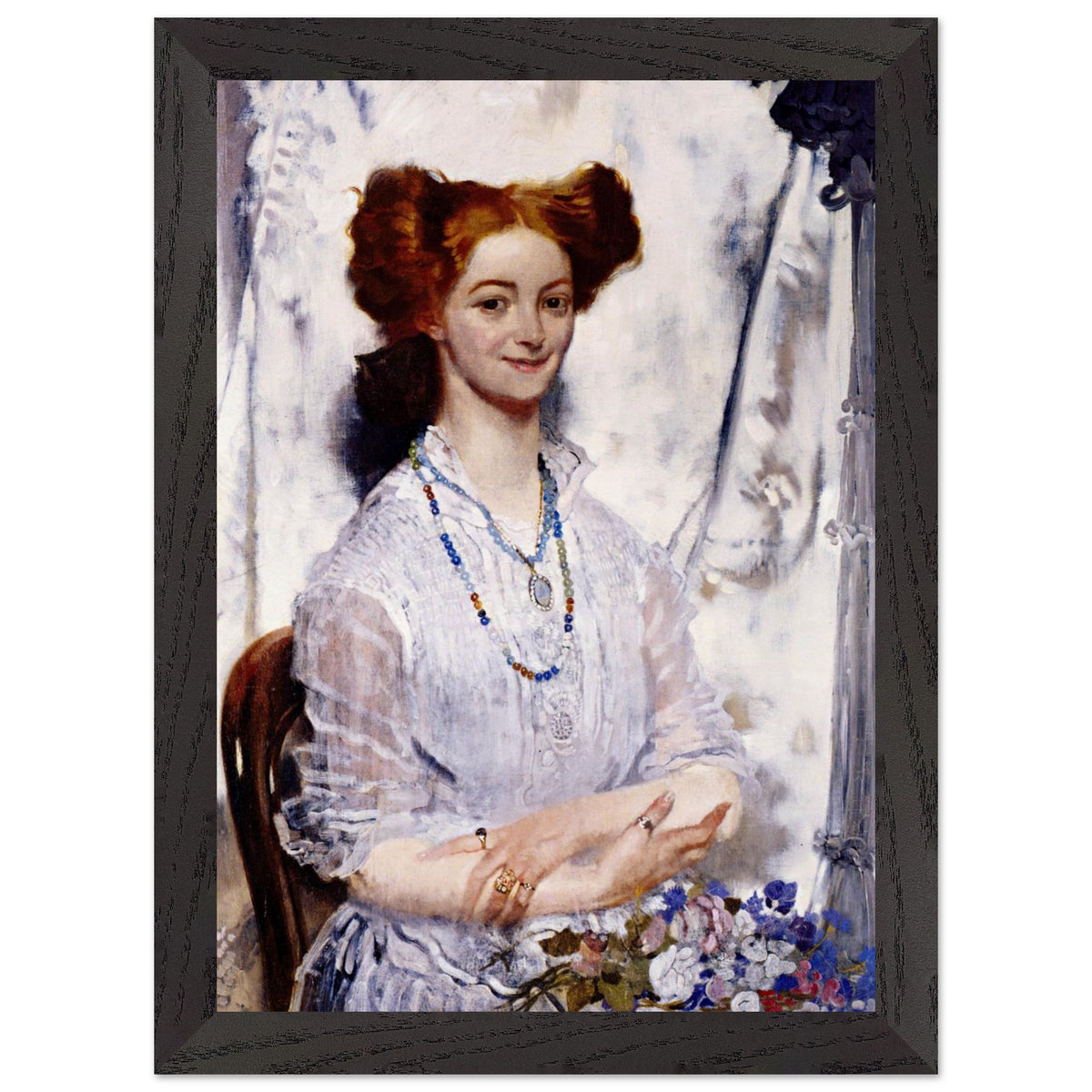 Grace Gifford portrait by William Orpen art print in a black wooden frame