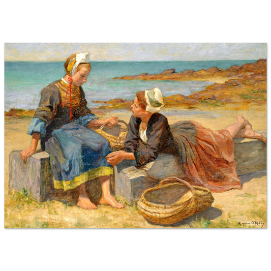 Breton Girls On a Beach By Irish Artist Aloysius O'Kelly Art Print – framed print close-up | Buy Irish Art