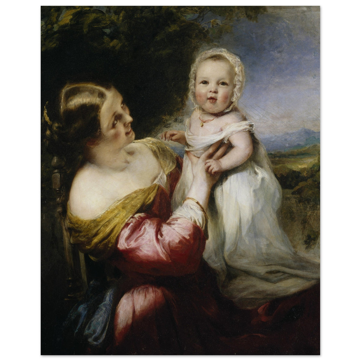 Richard Rothwell 1844 painting of a young mother and smiling baby, full image of the print
