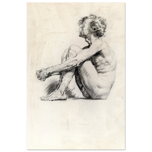 A Seated Male Nude by Irish Artist Sarah Henrietta Purser Art Print – framed print close-up | Buy Irish Art