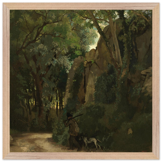 Trees at Howth by William Orpen in a light oak frame, shaded woodland path with a figure and dog