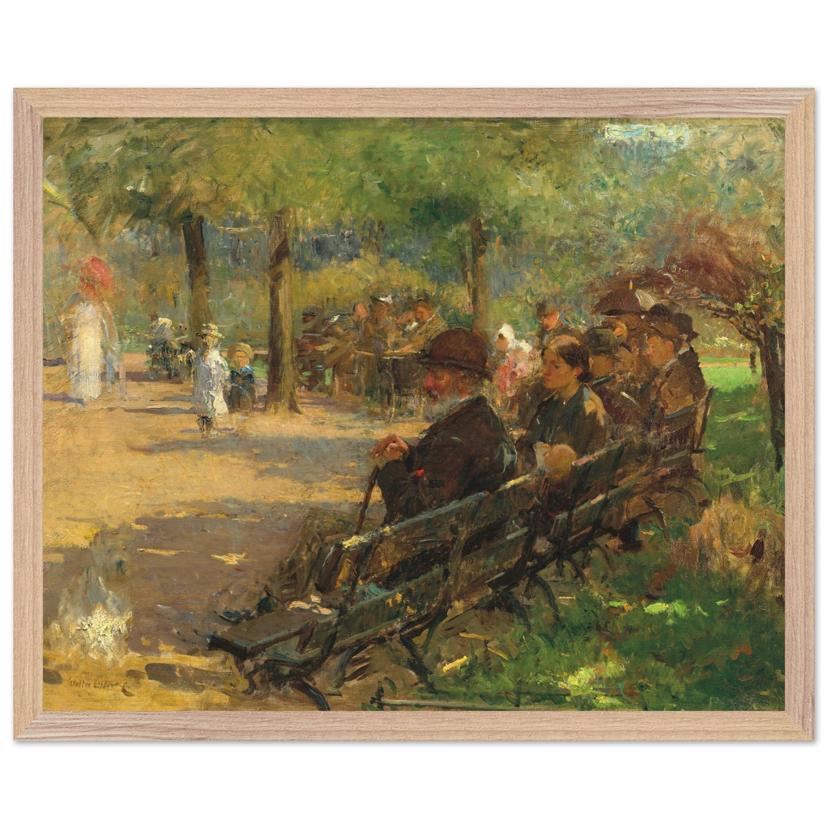 In a Dublin Park, Light and Shade by Walter Osborne in a natural oak frame, front view