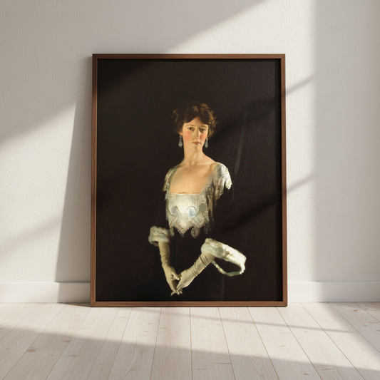 Rose, Marchioness of Headfort by William Orpen in a brown wood frame leaning on a wall in sunlight
