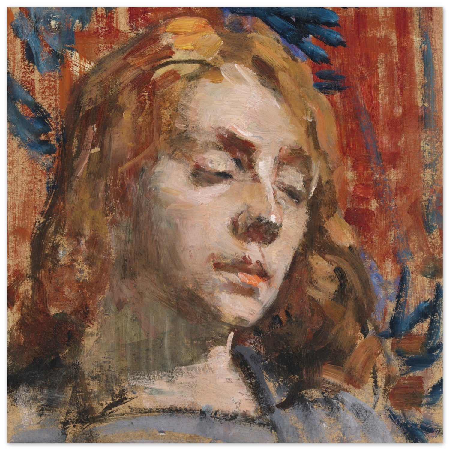 Irish portrait painting by Sarah Henrietta Purser showing Kathleen Behan a young woman in three-quarter profile