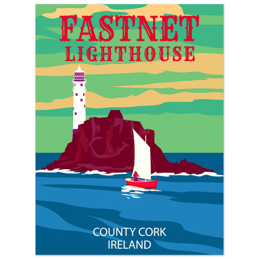 Fastnet Lighthouse County Cork Ireland Travel Retro Art Print Poster – framed print close-up | Buy Irish Art