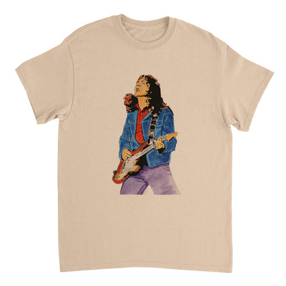 Rory Gallagher T-shirt – lifestyle worn view | Buy Irish Art