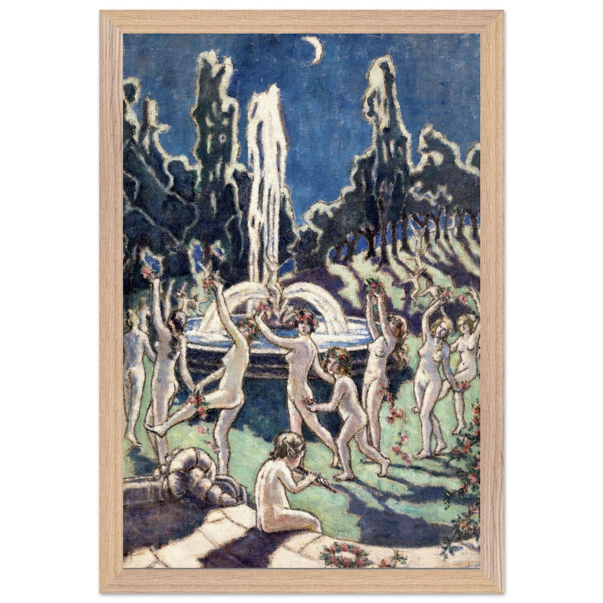 Figures Dancing Round a Fountain by Mainie Jellett - print in a black frame