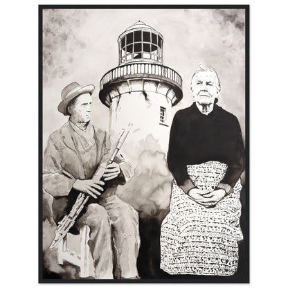 Róise Rua & Uilleann piper Aranmore Lighthouse Island Framed Wall Art Print by Irish Artist – view 8 | Buy Irish Art