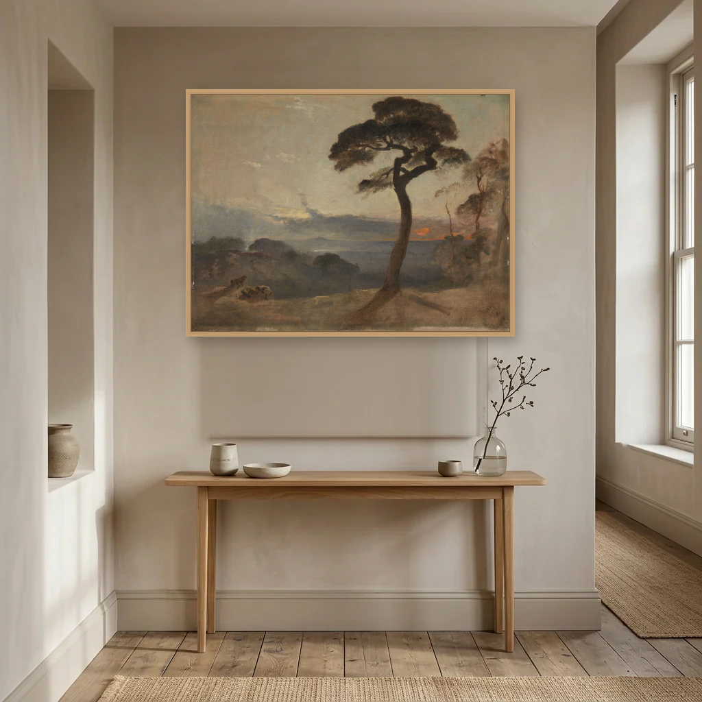 Hampstead Heath, Sunset art print, framed and hung in a hallway