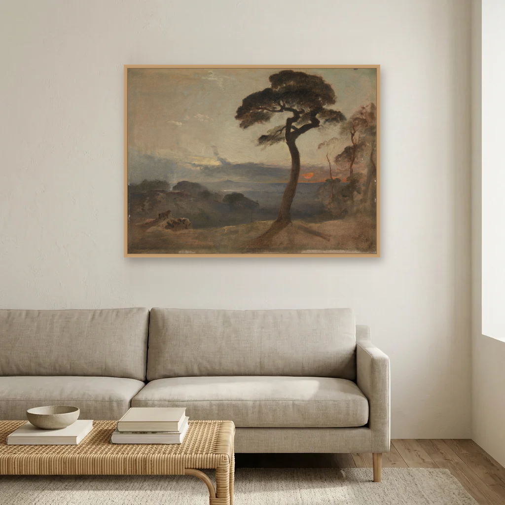 Hampstead Heath, Sunset art print, framed and hung in a living room