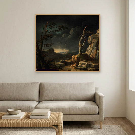 A Stormy Landscape art print, framed and hung in a living room