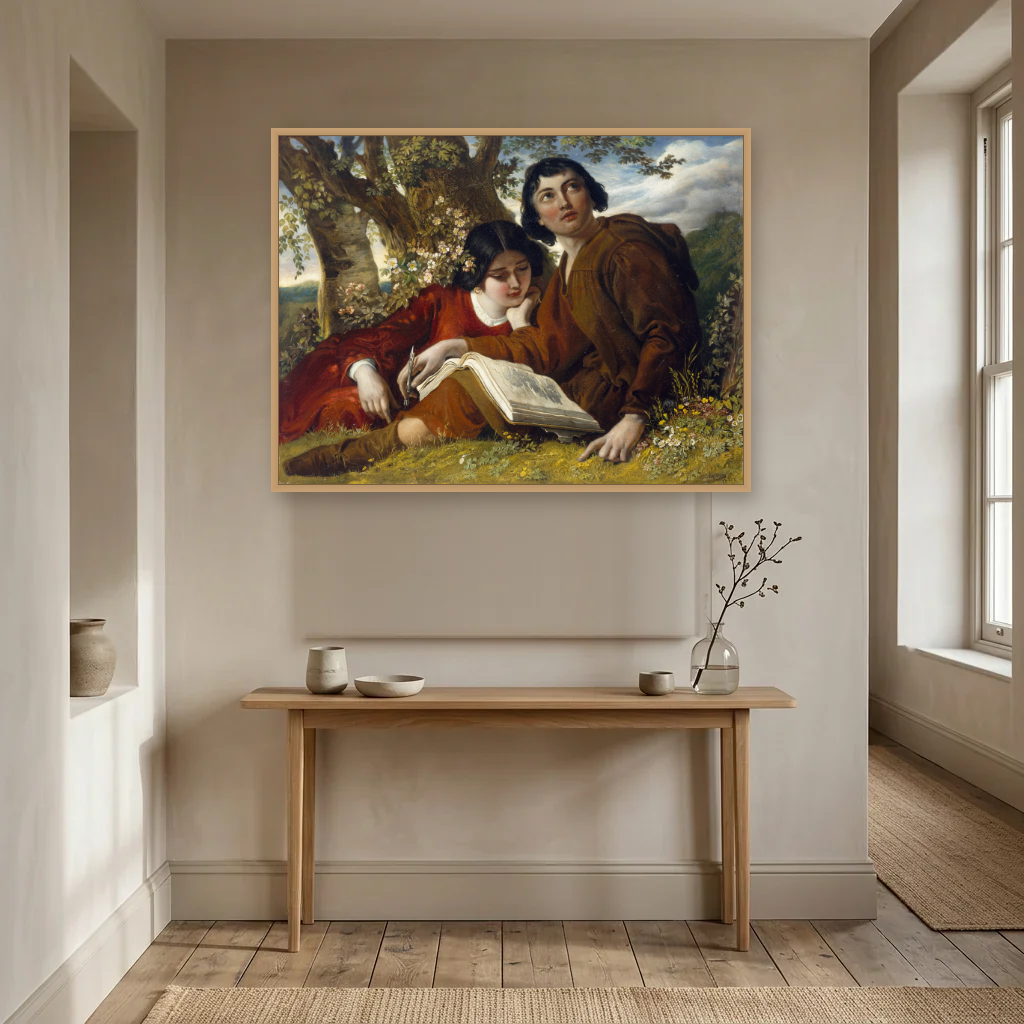 Claude Lorrain Sketching art print, framed and hung in a hallway