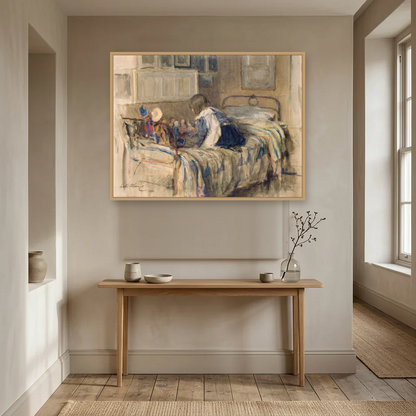 The Dolls’ School art print, framed and hung in a hallway
