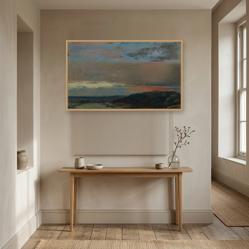 The Moor at Sunrise art print, framed and hung in a hallway