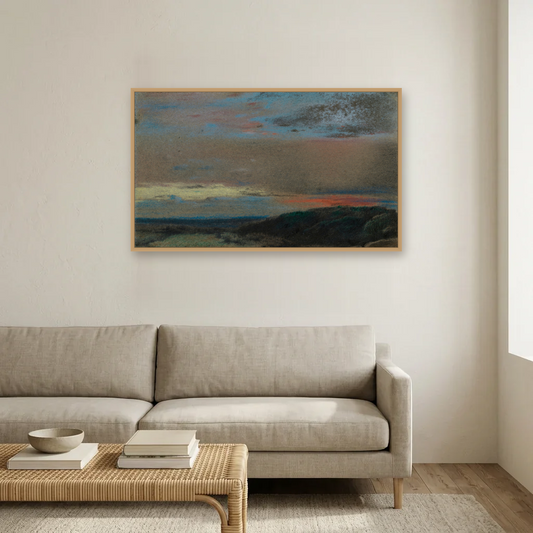 The Moor at Sunrise art print, framed and hung in a living room