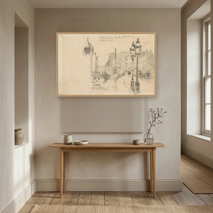 Merrion Row, Dublin, and Tracton House art print, framed and hung in a hallway