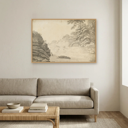 The Salmon Leap, Leixlip art print, framed and hung in a living room