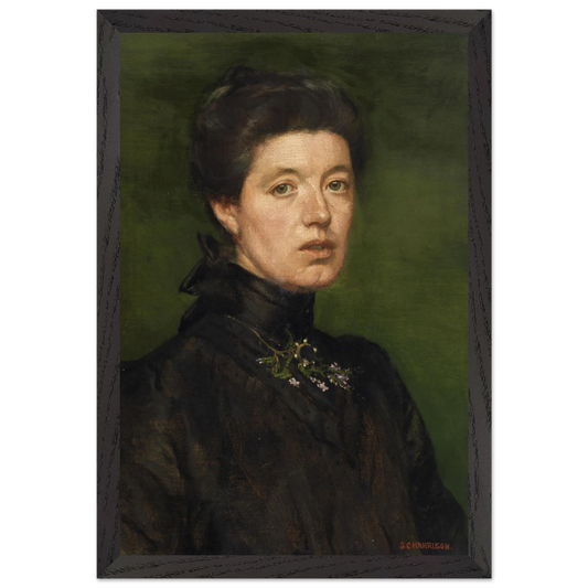 Self-portrait by Sarah Cecilia Harrison, art print in a black frame, 30x45 cm