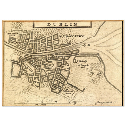Map of Dublin City in 1714 by Herman Moll – detail view | Buy Irish Art