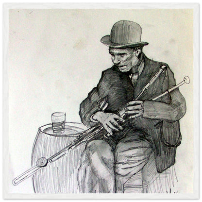 Uilleann Piper Framed Art Print – detail view | Buy Irish Art