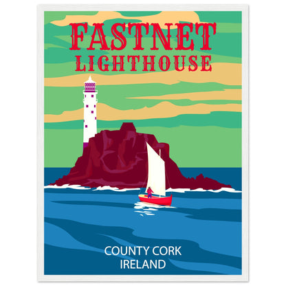 Fastnet Lighthouse County Cork Ireland Travel Retro Framed Art Print – size comparison view | Buy Irish Art