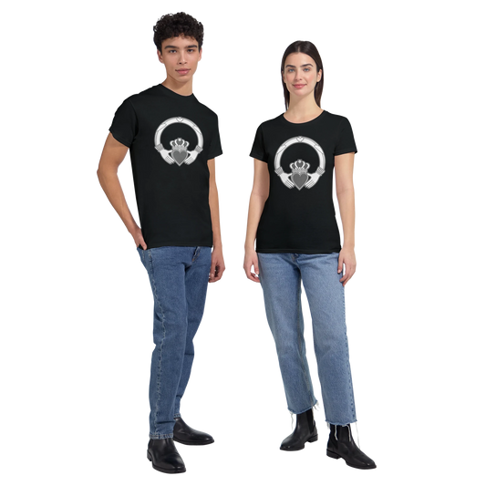 Claddagh Ring Heavyweight Unisex Crewneck T-Shirt – front detail view | Buy Irish Art
