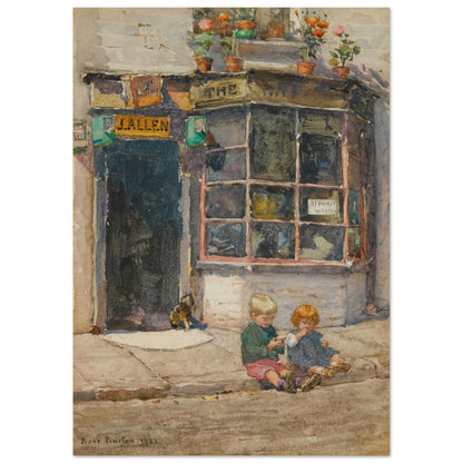 Cobbler’s Shop in Lancelot Place, Knightsbridge by Irish Artist Rose Barton Museum Quality Art Print – size comparison view | Buy Irish Art