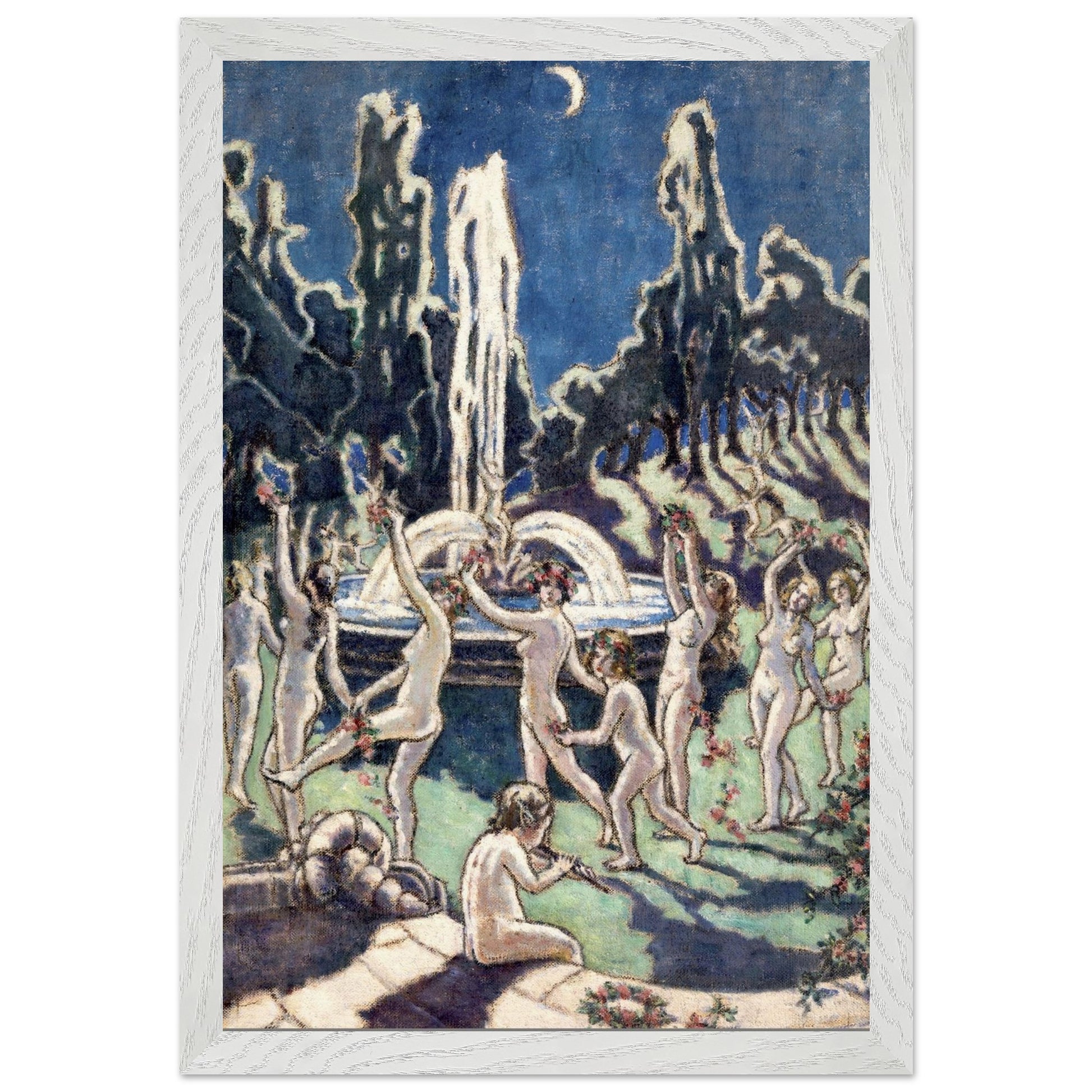 Figures Dancing Round a Fountain by Mainie Jellett - print in a white frame