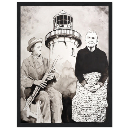 Róise Rua & Uilleann piper Aranmore Lighthouse Island Framed Wall Art Print by Irish Artist – Irish wall art print | Buy Irish Art