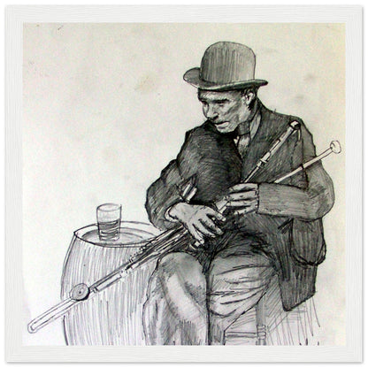 Uilleann Piper Framed Art Print – size comparison view | Buy Irish Art