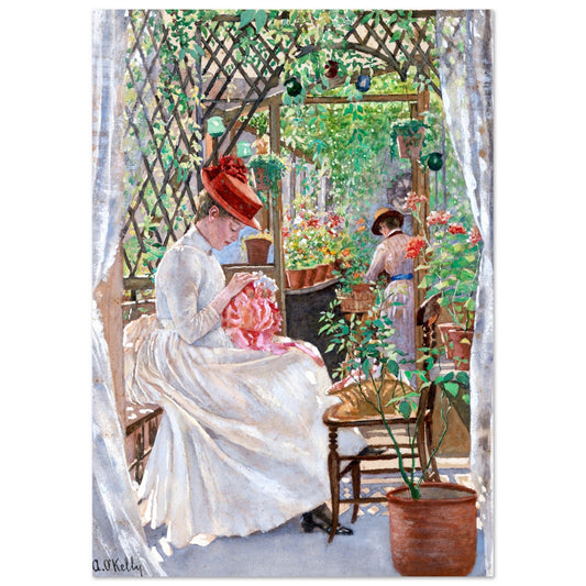 In the Conservatory By Irish Artist Aloysius O'Kelly Art Print – framed print close-up | Buy Irish Art