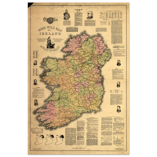 Home Rule Map of Ireland - 1893 Historical – detail view | Buy Irish Art