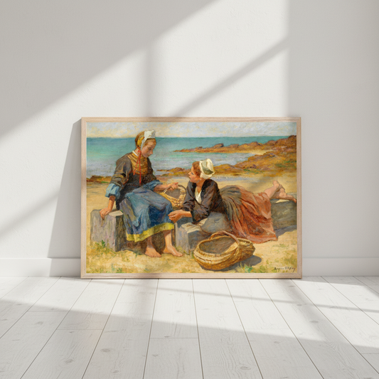 Breton Girls On a Beach By Irish Artist Aloysius O'Kelly Art Print