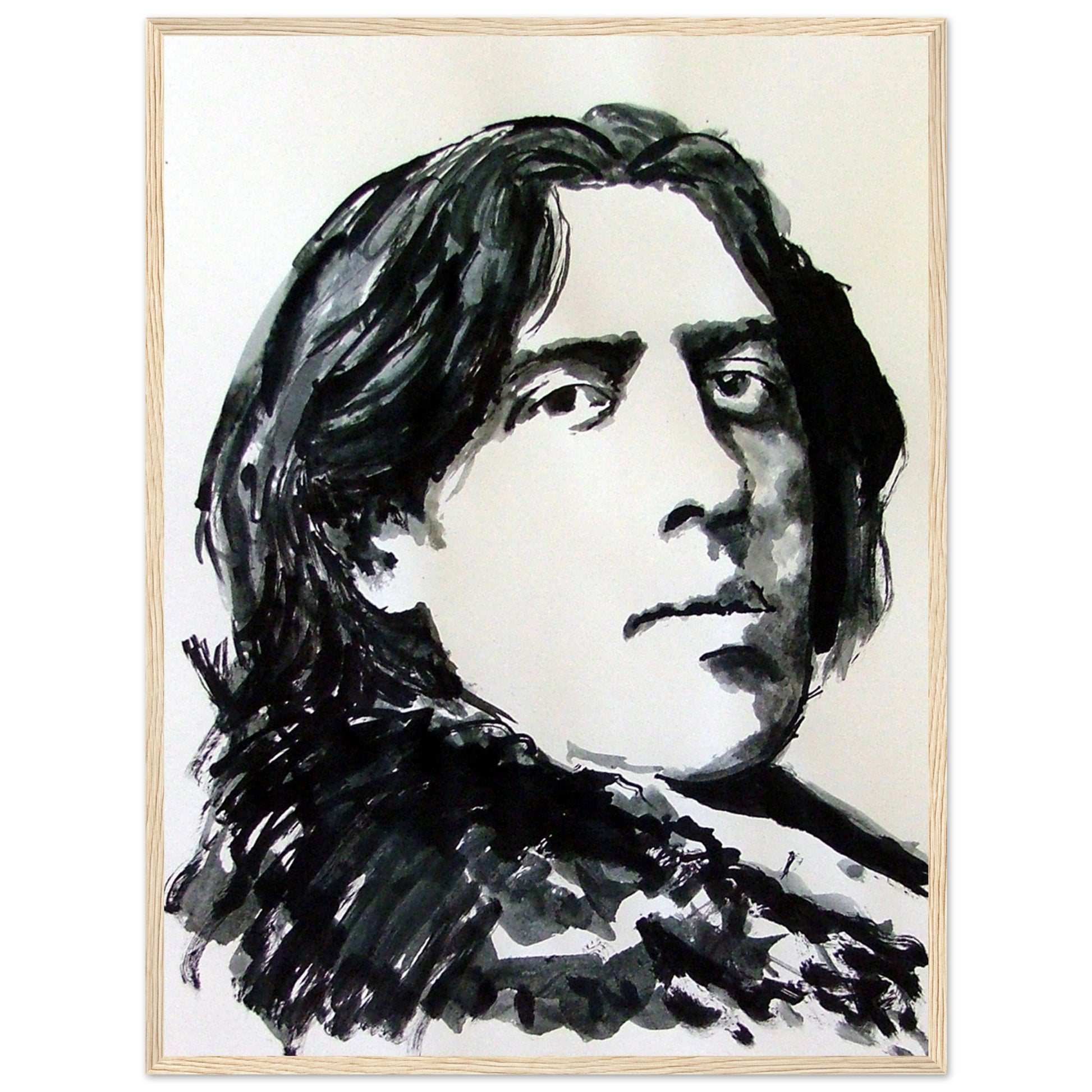 Oscar Wilde Wooden Framed Art Print, a tribute to the enduring wit and wisdom of the legendary Irish playwright, poet, and author. Expertly created by Irish artist Ó Maolain.