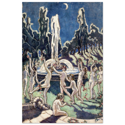 Figures Dancing Round a Fountain by Mainie Jellett - print in a natural wood frame