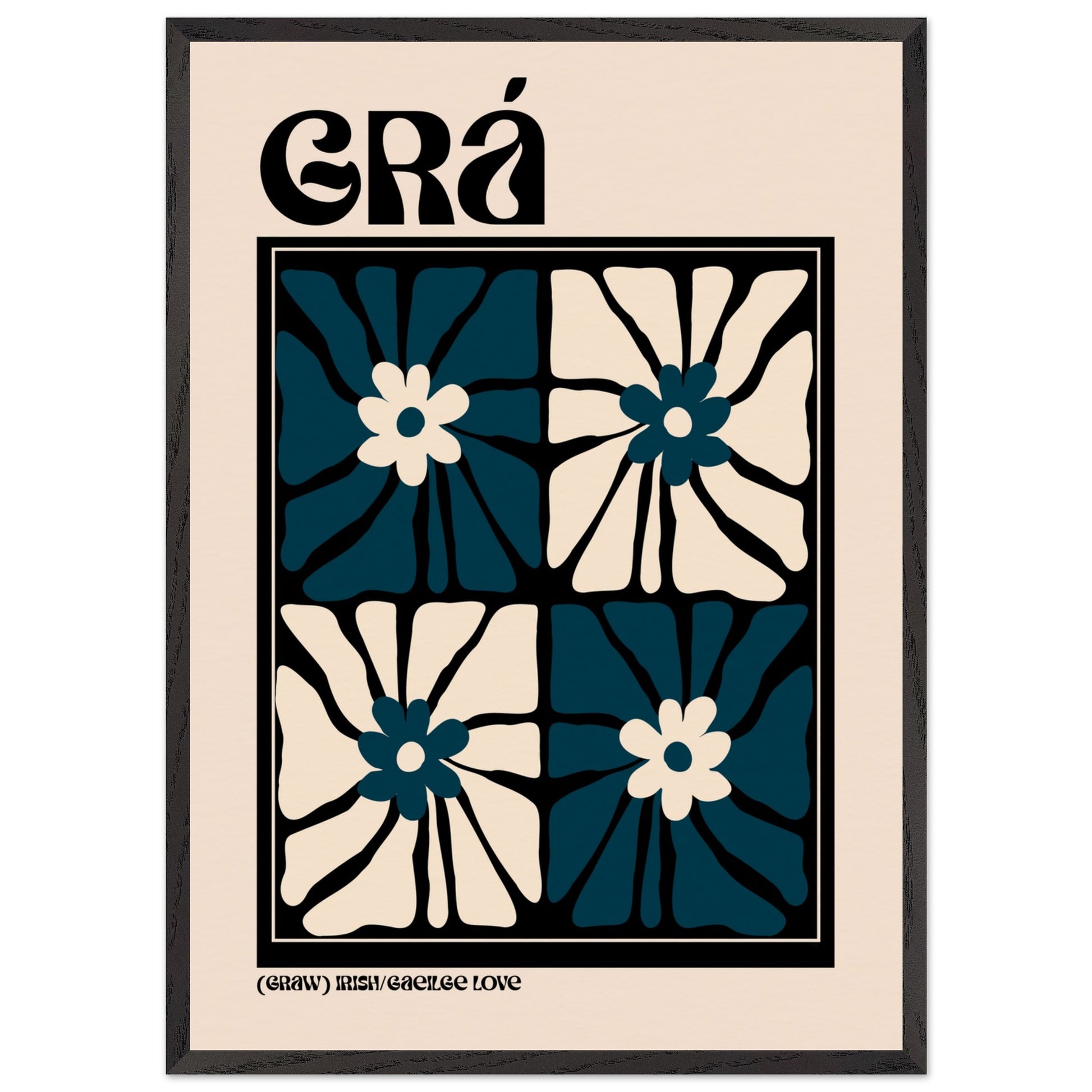 Grá Irish 'love' print — bold typographic poster with botanical detailing