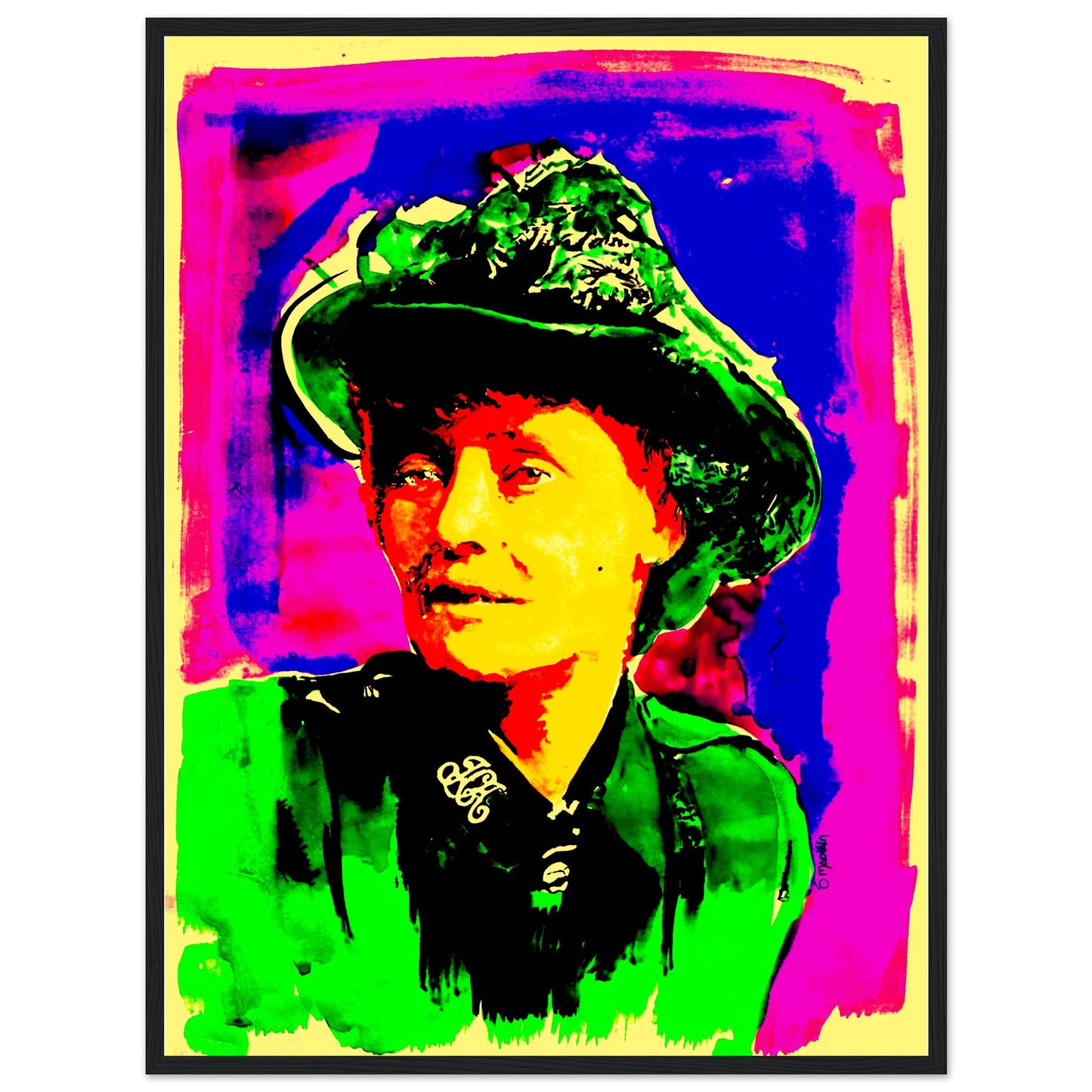 Framed art print by Ó Maoláin depicting Countess Markievicz, celebrating her courage and activism. This timeless piece blends art and history, capturing Ireland's heritage. Perfect for adding a meaningful touch to any space, honoring a trailblazing figure.